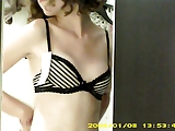 Dressing room hidden cam - Topless brunette with small boobs