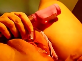 Wet puffy pussy masturbation on close-up 