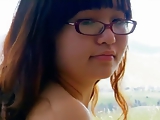 Hairy Nerdy Teen Gita naked in nature and show Ass!