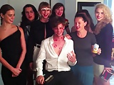 Lucky guy kissed by women wearing lipstick