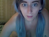 Blue haired beauty milks a cock