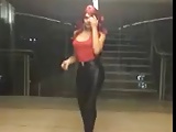 Sexy red head leather bitch max tight leggins