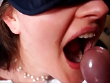 Blindfolded girlfriend eats cum 3