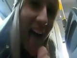 Girl gives blowjob in public bus