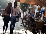 Tight jeans sexy ass with thong popping out walking