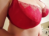 36HH slut Lateshay tits in red  bra