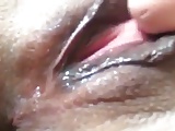 Wife playing with wet shaved pussy