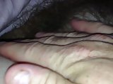 wifes hairy bush under the sheets.