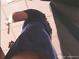 Upskirt of college girl in line at a retail store