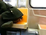 sexy girl shows booty and upskirt in train