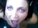 Slut swallows cum outdoors 