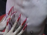 long sharp nails scratching guy chest