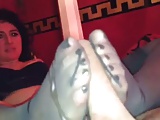 Hot cumshot on GF Stockings feet, perfect Nylon footjob