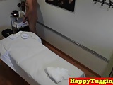 Chubby asian tugging masseuse gives handjob
