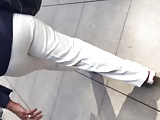 Fine ass black milf booty in white pants 