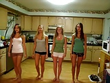 Four fresh teens dancing with shorts