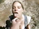 Blonde girlfriend with lovely big tits sucks dick outdoors